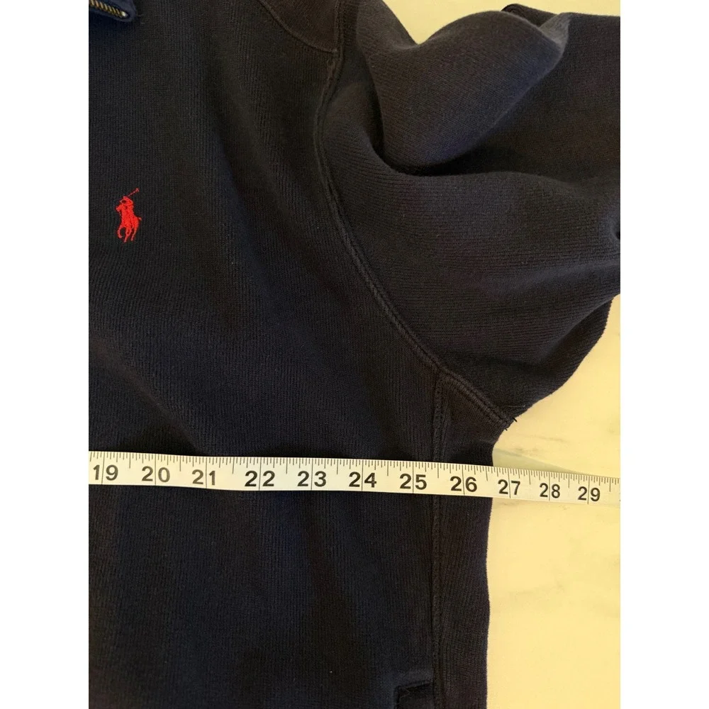Polo Ralph Lauren Mens XL Navy Blue Full Zip Cotton Knit Mock Neck Sweater Pony